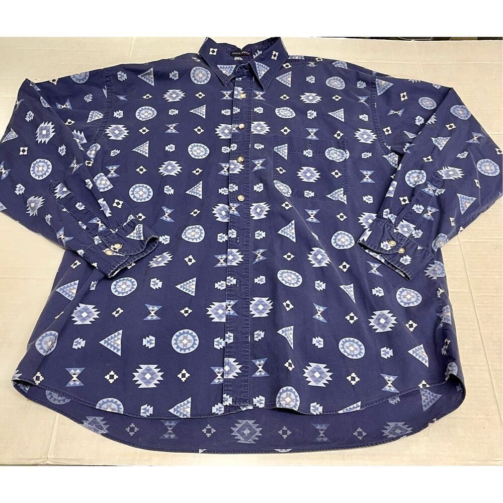 Vintage VAN HEUSEN 417 Sz Lg Mens Button Down Shirt Aztec Western Print Cowboy A